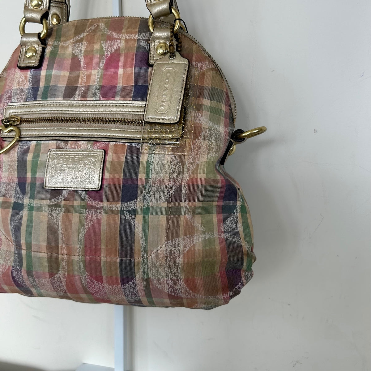 Coach Poppy Pink Multicolour Plaid Tartan Shoulder Bag A1382-F23541