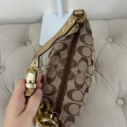 Coach Beige Monogram & Gold Stripe Mini Clutch Shoulder Bag F0768-40757