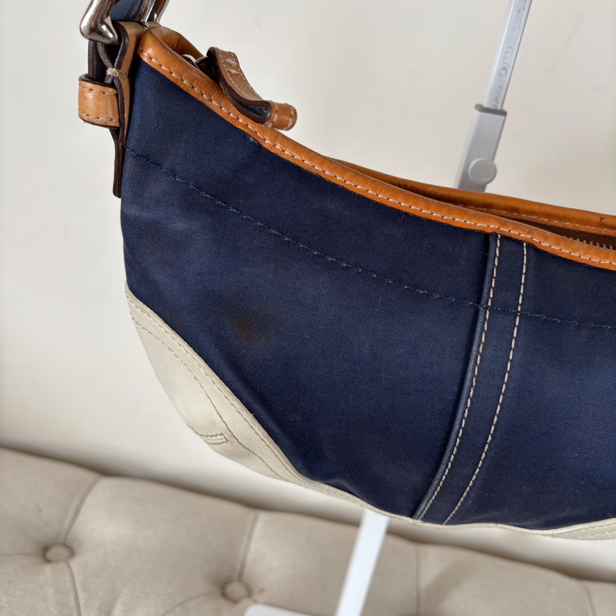 Coach Blue Denim Hobo Shoulder Bag White Leather Trim L3J-4431