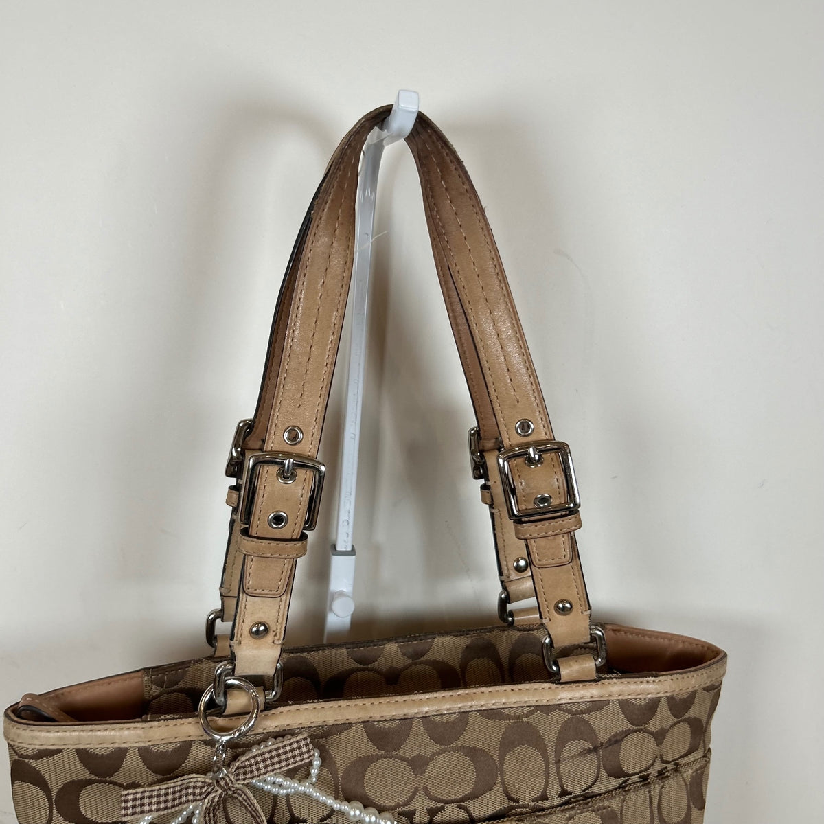 Coach Brown Monogram Tote Shoulder Bag with Leather Detail D1049-F15664
