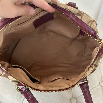 Coach Signature Monogram Burgundy Stripe Satchel Shoulder Bag E1480-F28505