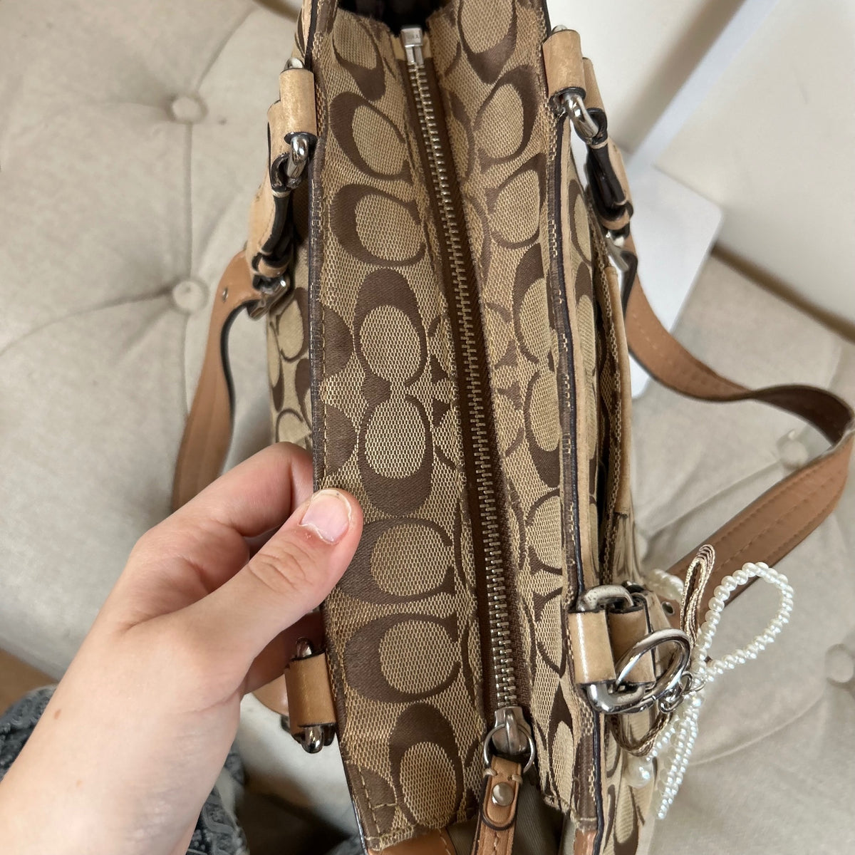 Coach Brown Monogram Tote Shoulder Bag with Leather Detail D1049-F15664