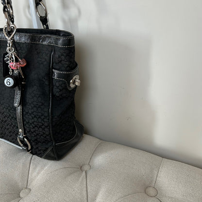 Coach Black Signature Monogram East West Shoulder Tote Bag F0849-F12344