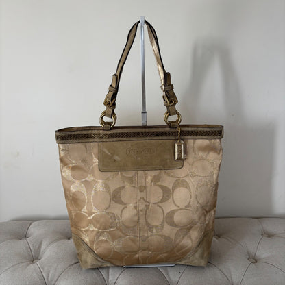 Coach Gold Glitter Monogram Canvas Tote Shoulder Bag F06J-10390