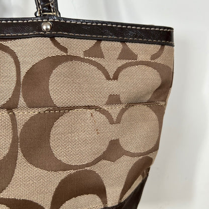 Coach Brown Signature Monogram Stripe Tote Shoulder Bag J1205-F19046