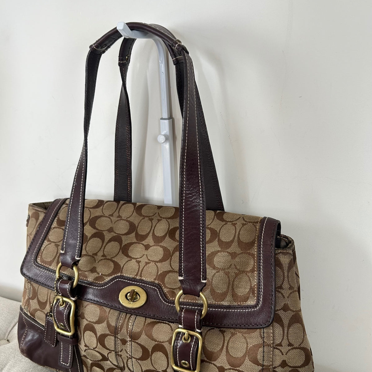 Coach Brown Monogram Turnlock Satchell Shoulder Bag D0726-11061