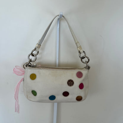 2004 Vintage Coach Polka Dot Demi White Leather Shoulder Bag J04Q-3677