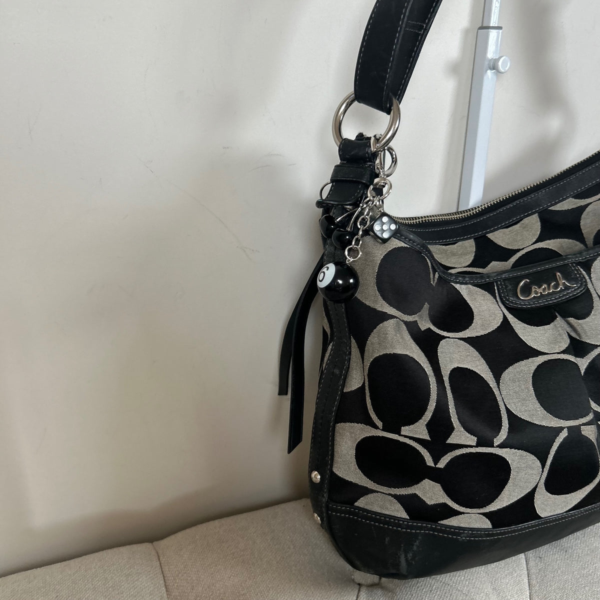 Coach Black Leather and Monogram Medium Slouchy Hobo Shoulder Bag E1281-F19740
