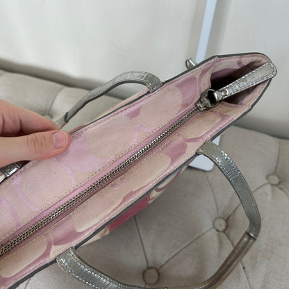 Coach Baby Pink Signature Stripe Canvas Tote Shoulder Bag L0849-13280