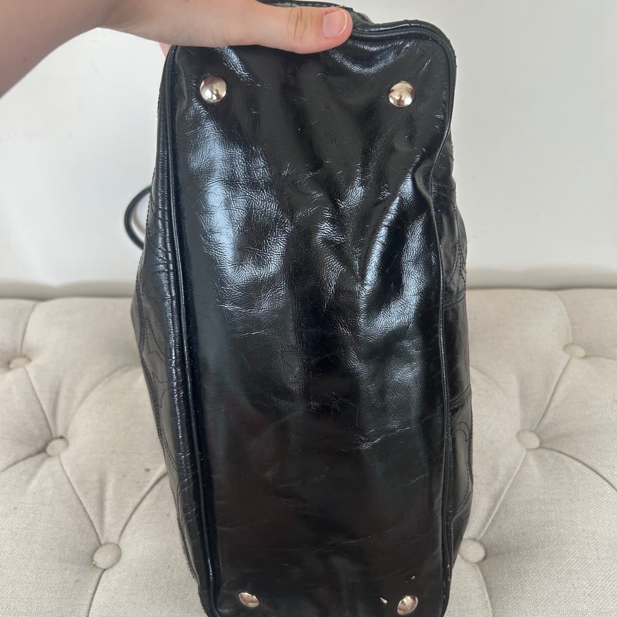 Coach Black Patent 3 Compartment Shoulder Bag Kisslock Middle E1182-F15653