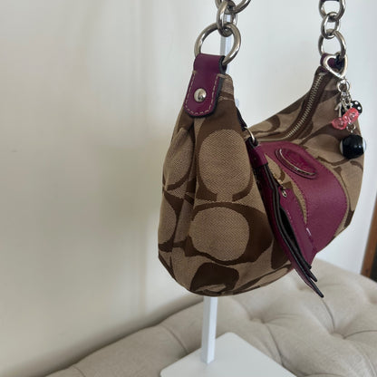 Coach Brown Monogram Pink Stripe Shoulder Bag A1305-F19218