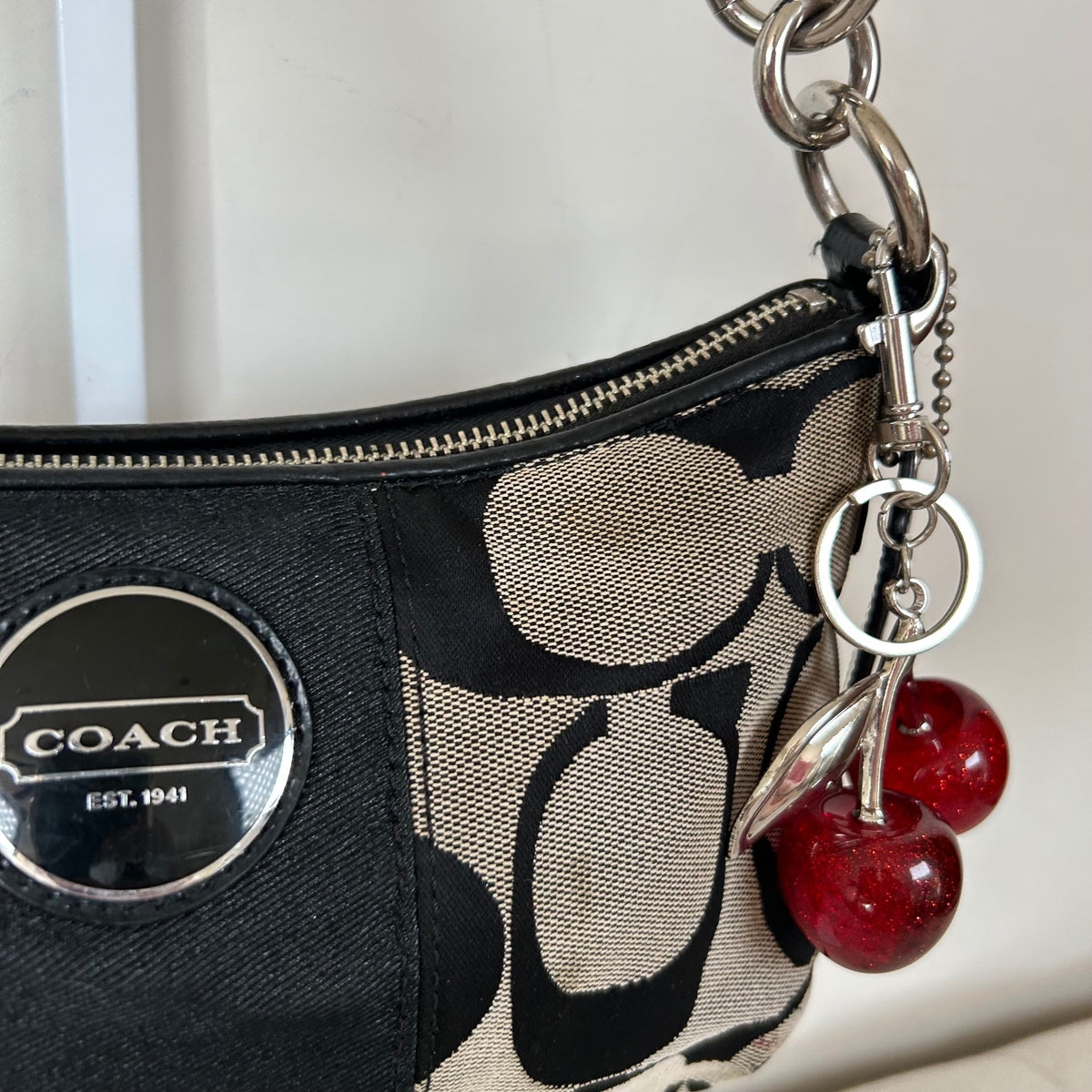 Coach Black Monogram Signature Stripe Mini Shoulder Bag B1175-F17439