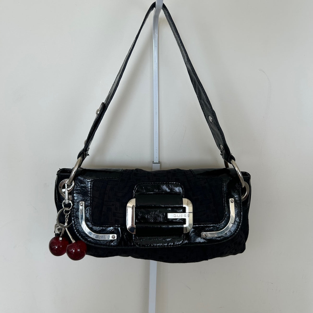 Guess Black Monogram Silver G Shoulder Bag
