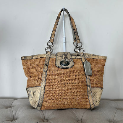 Coach Straw Python Basket Shoulder Bag Beige Silver Hardware L1169-19359