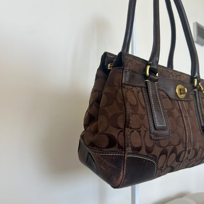 Coach Hampton Chocolate Brown Signature Monogram Shoulder Bag E0773-11062