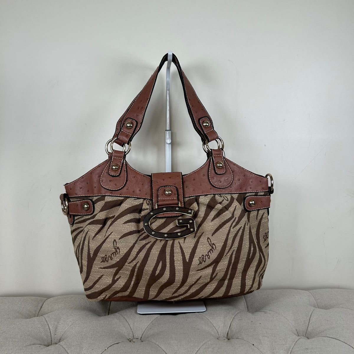 RARE Vintage Guess Brown Zebra Print Large Handbag