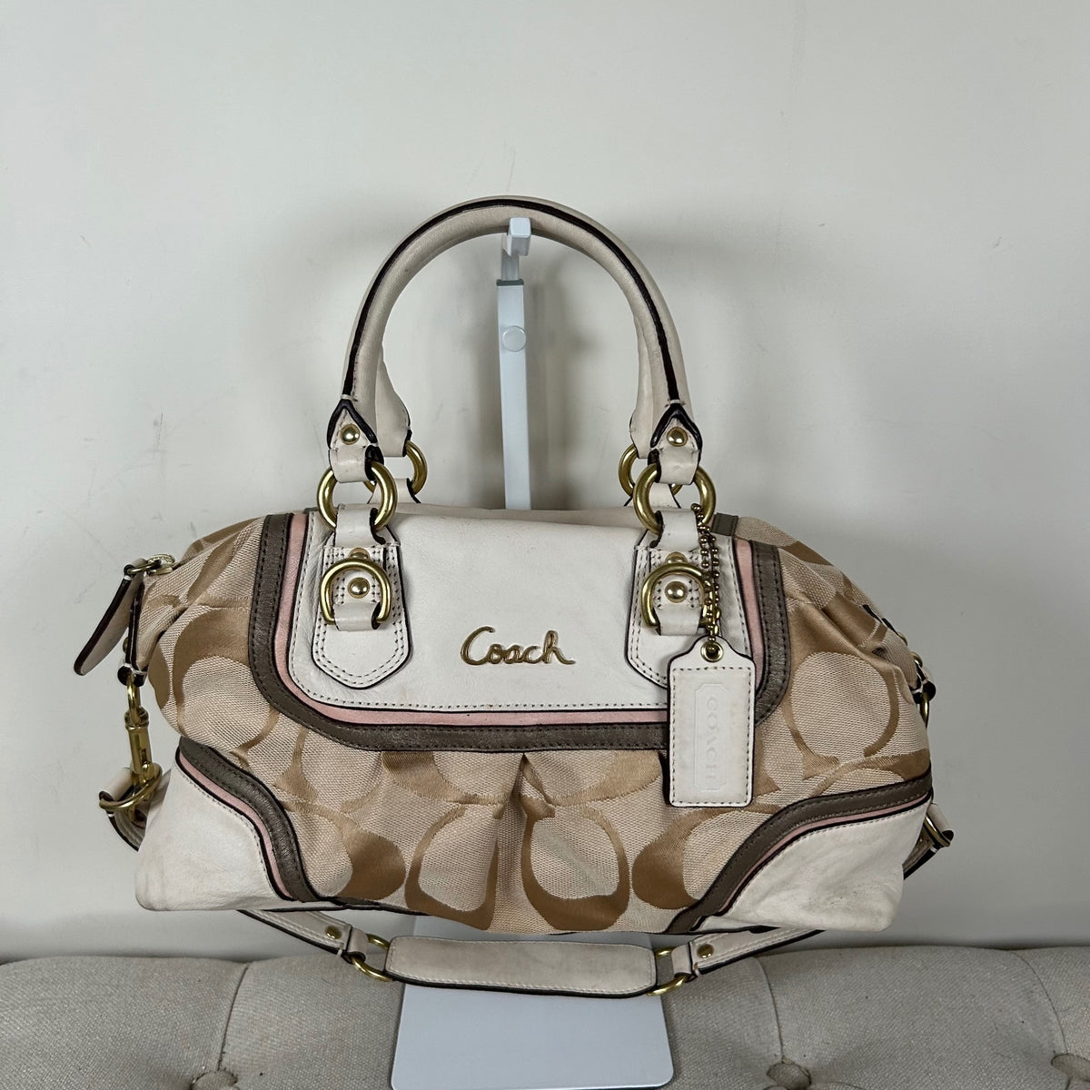 Coach Ashley Beige Monogram Convertible Shoulder Bag E1249-F17447