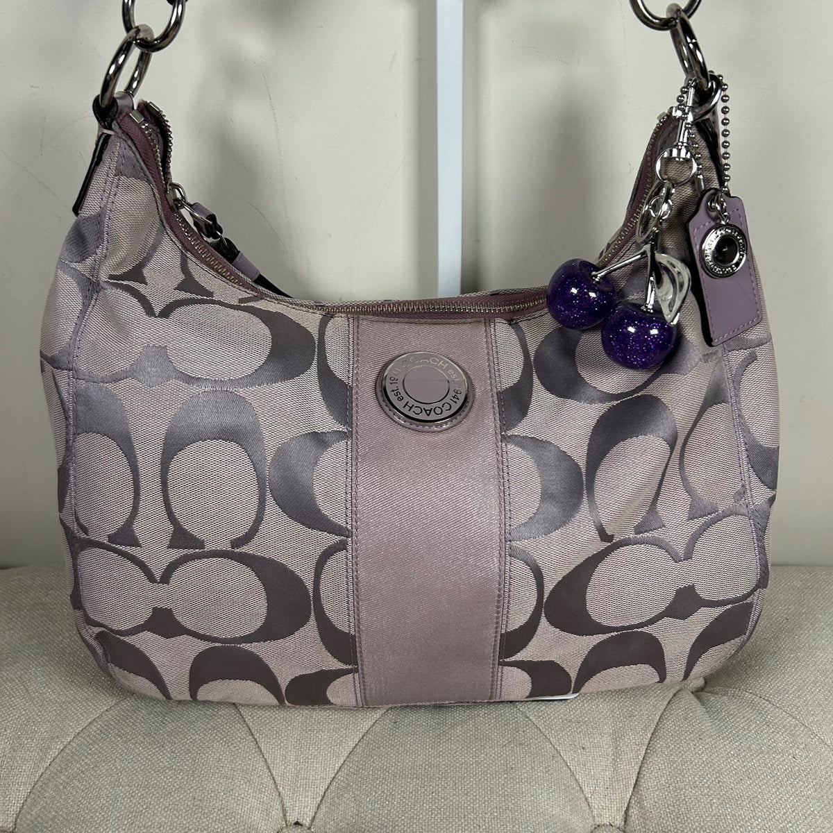 Coach Lilac Convertible Large Signature Stripe Hobo Shoulder Bag B1261-F19281