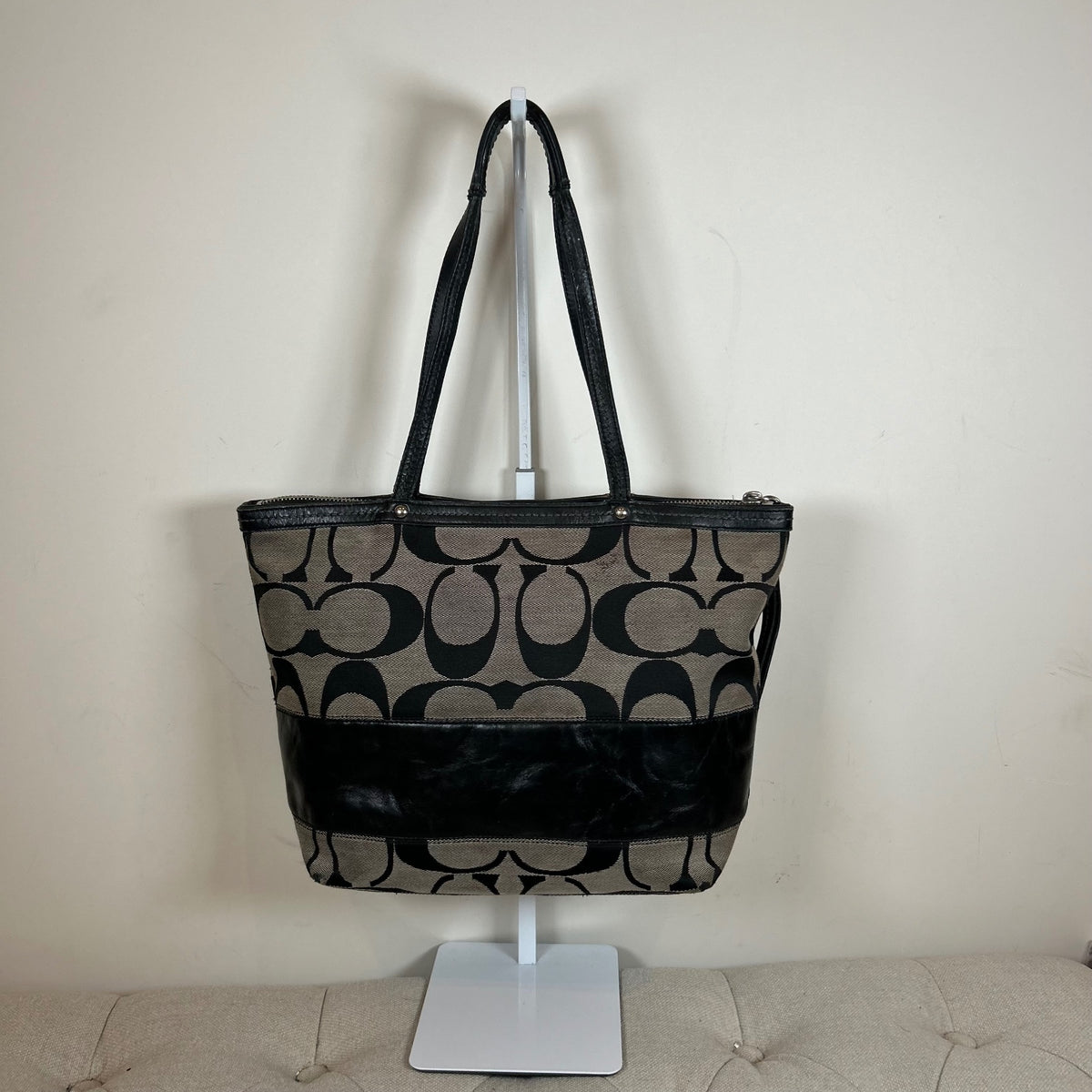 Coach Black Patent Signature Stripe Tote Bag C0868-12429