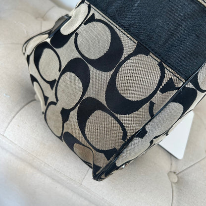 Coach Black Signature Monogram 3 Compartment Shoulder Bag Kisslock H0969-F13533