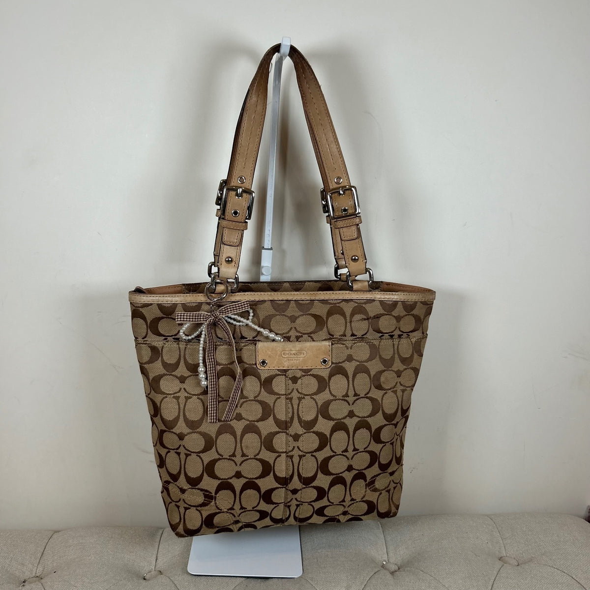 Coach Brown Monogram Tote Shoulder Bag with Leather Detail D1049-F15664