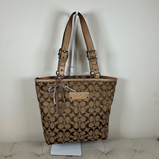 Coach Brown Monogram Tote Shoulder Bag with Leather Detail D1049-F15664