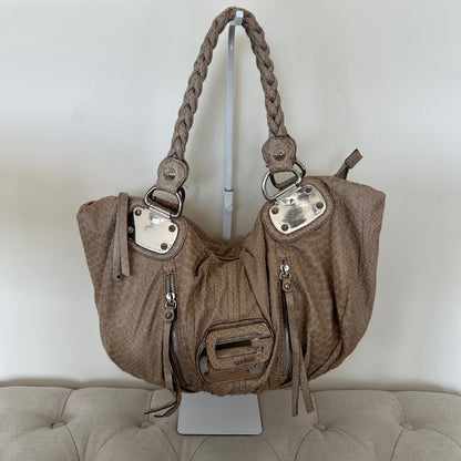 Guess Large Brown/ Beige Snakeskin Slouchy Hobo Shoulder Bag