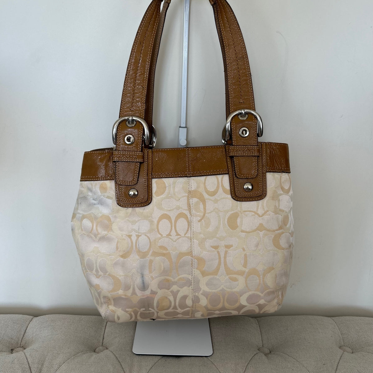 Coach Beige Optic Signature Pleated Monogram Shoulder Bag L1093-F15682