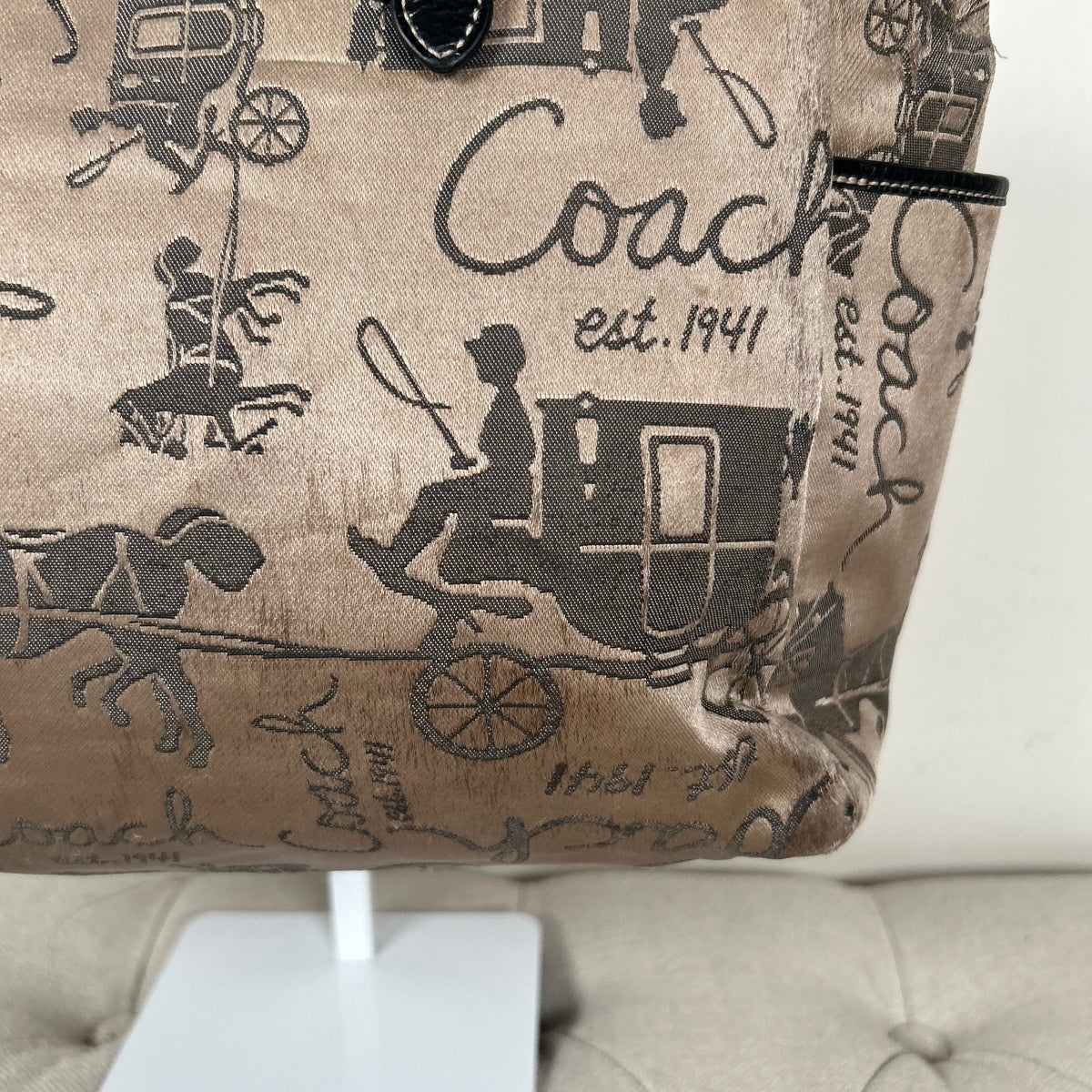 Coach Beige Brown Monogram Horse & Carriage Tote Shoulder Bag C1076-F15144