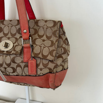 Coach Brown Monogram Turnlock Red Stripe Shoulder Bag K0872-F13070