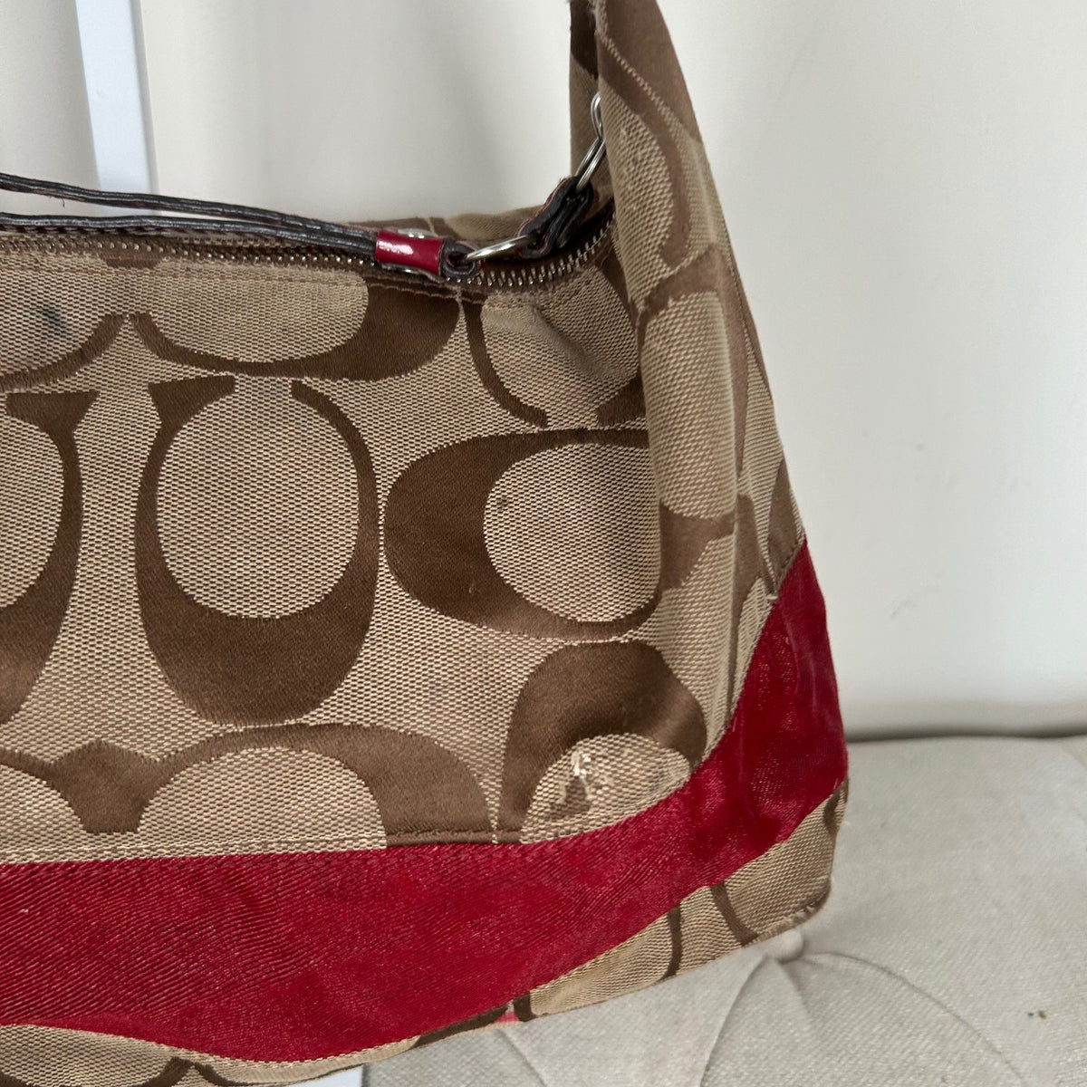 Coach Brown Signature Monogram Red Stripe Shoulder Bag H1176-F17434