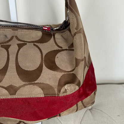 Coach Brown Signature Monogram Red Stripe Shoulder Bag H1176-F17434