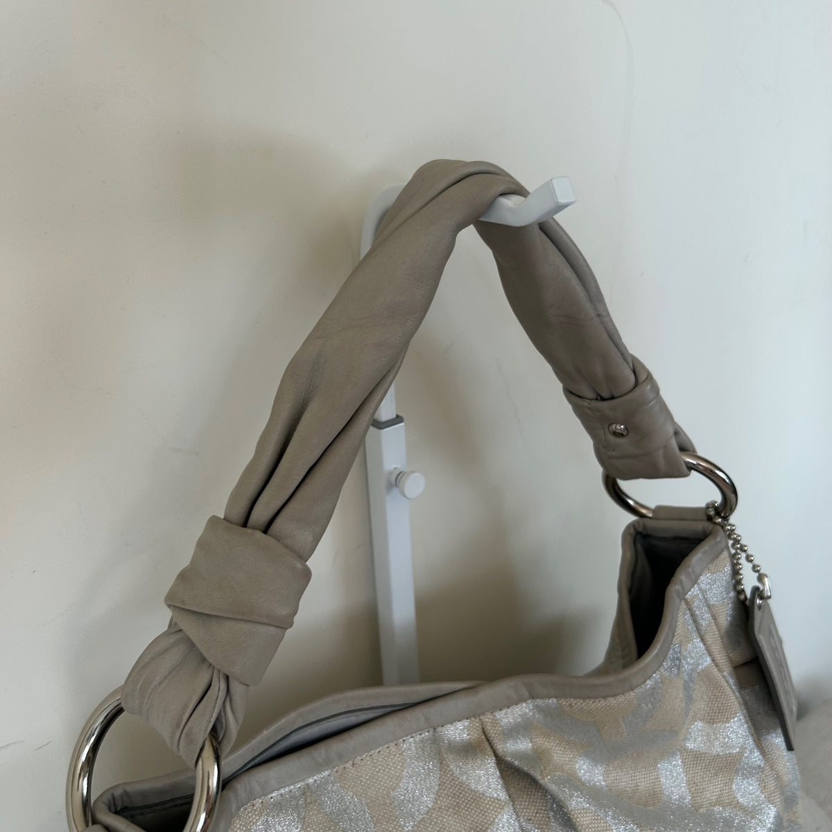 Coach Beige and Silver Pleated Parker Hobo Shoulder Bag L0882-13508
