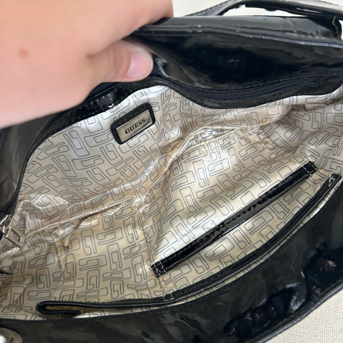Guess Black Monogram Silver G Shoulder Bag