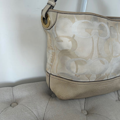 Coach Beige Optic Shoulder Bag with Leather Detail A063-7656