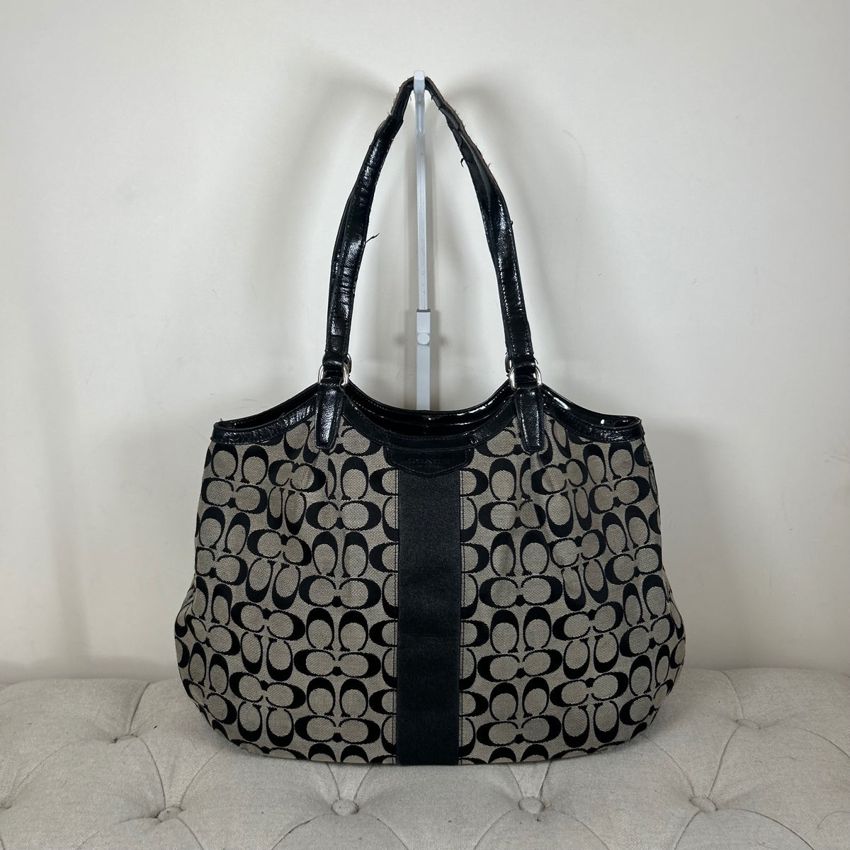 Coach Black Monogram Stripe Tote Shoulder Bag D1420-F2850