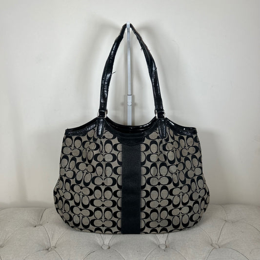 Coach Black Monogram Stripe Tote Shoulder Bag D1420-F2850