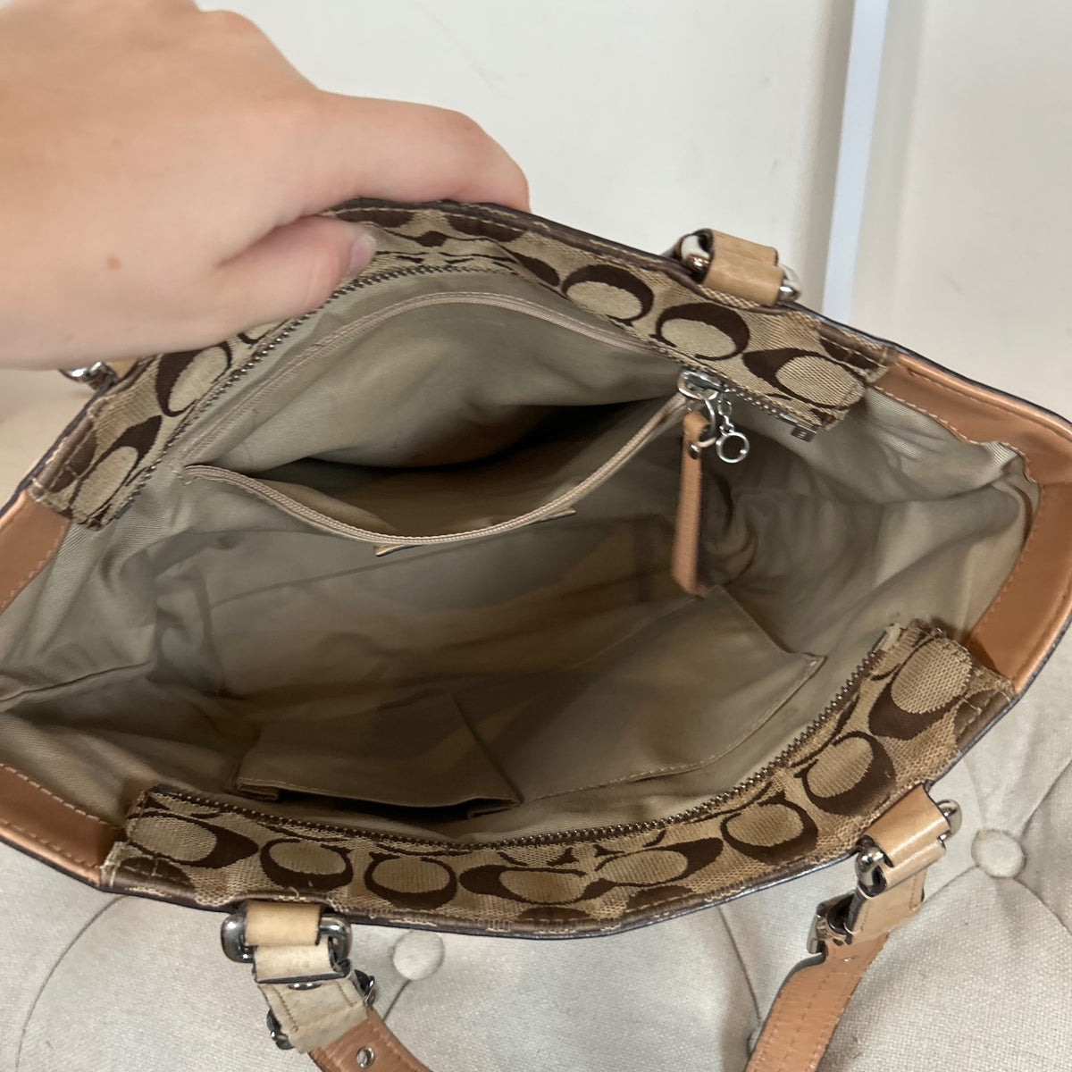 Coach Brown Monogram Tote Shoulder Bag with Leather Detail D1049-F15664