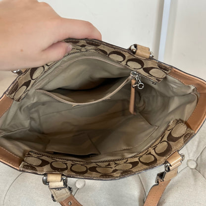 Coach Brown Monogram Tote Shoulder Bag with Leather Detail D1049-F15664