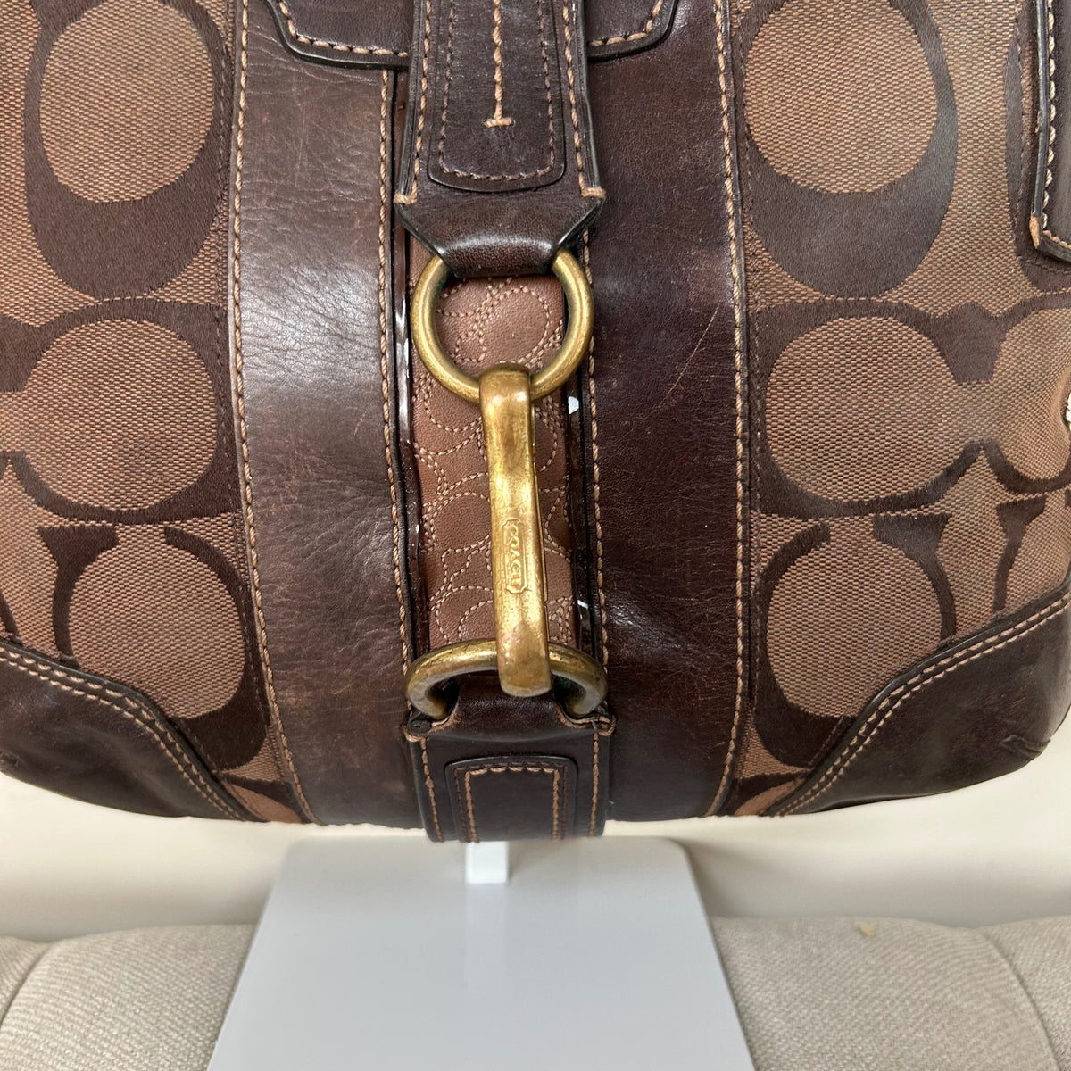 Coach Brown Clip Front Signature Monogram Shoulder Bag D0768-11067