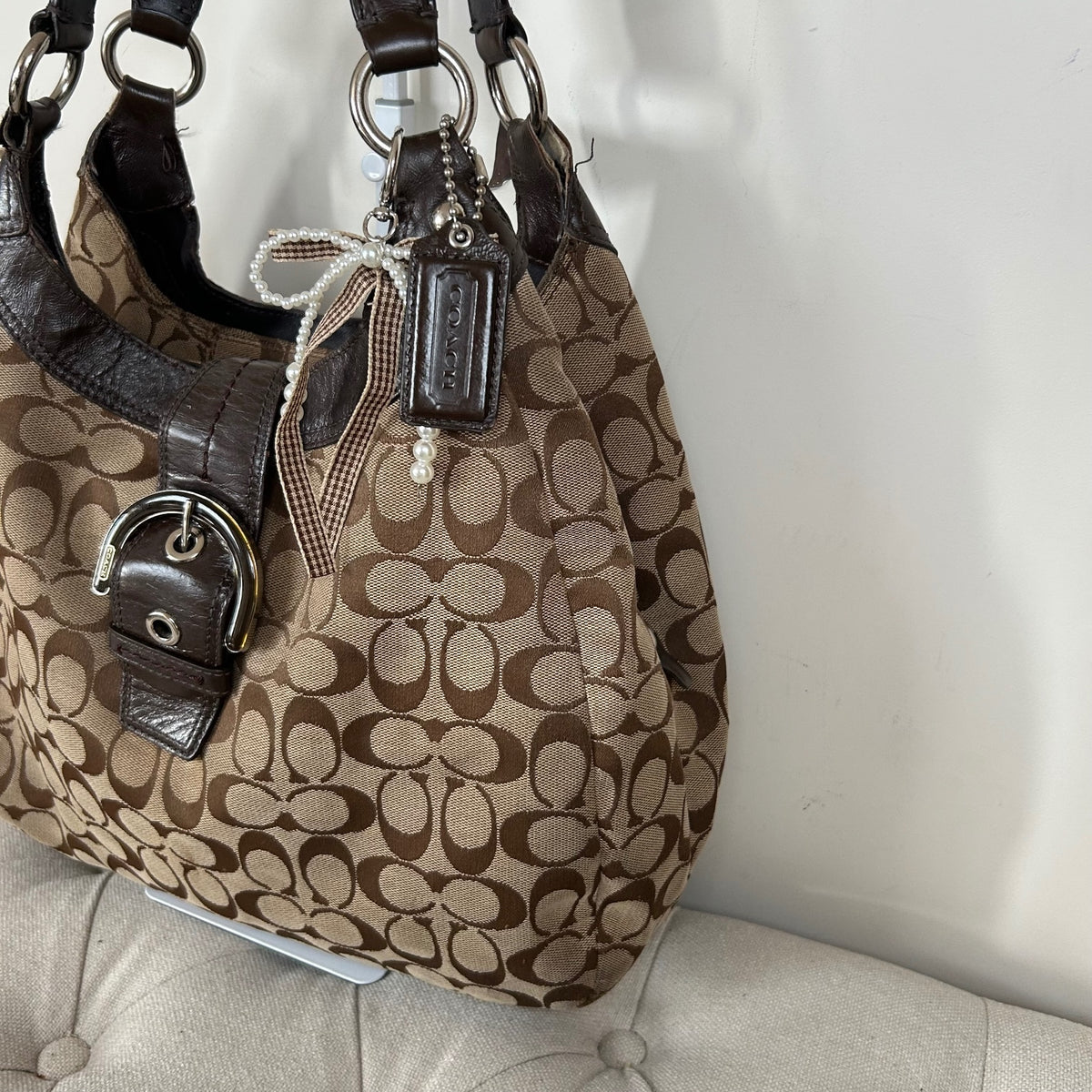 Coach Maggie Brown Signature Monogram Large Shoulder Bag E1193-F17403