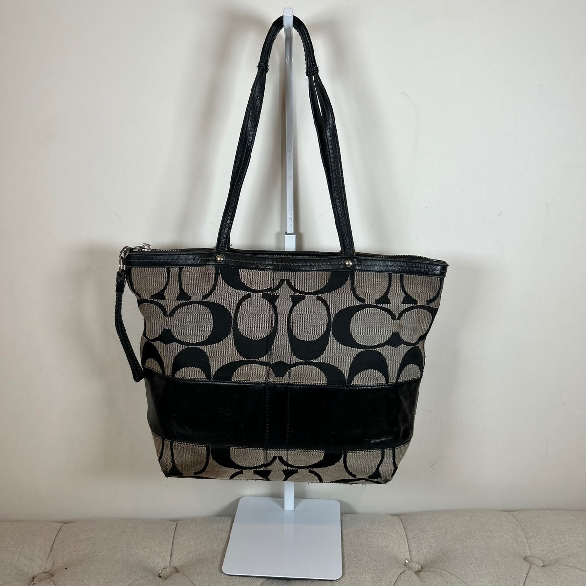 Coach Black Patent Signature Stripe Tote Bag C0868-12429
