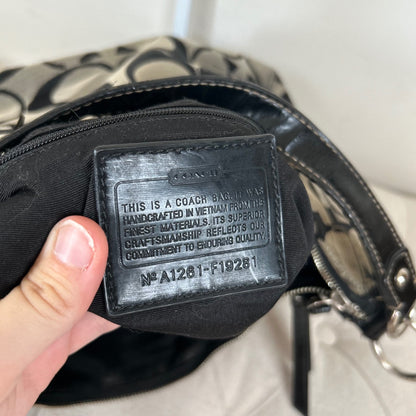 Coach Black Large Signature Stripe Hobo Shoulder Bag A1261-F19281