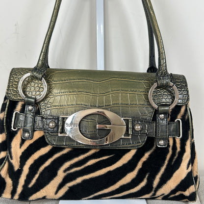RARE Guess Tiger Print Fur and Green Snakeskin Handbag