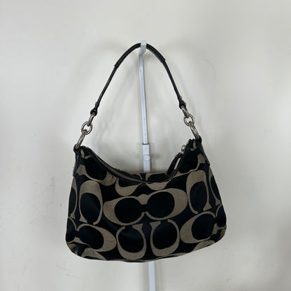 Coach Black Signature Monogram Mini Shoulder Bag Silver Clasp Front B1357-F22302