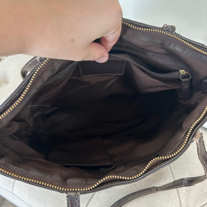 Coach Chocolate Brown Tote Shoulder Bag Signature Stripe H1161-F18037