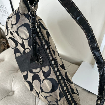 Coach Black Signature Stripe Monogram Hobo Shoulder Bag H1261-F19281