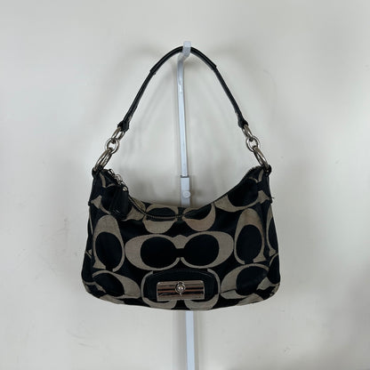 Coach Black Signature Monogram Mini Shoulder Bag Silver Clasp Front B1357-F22302