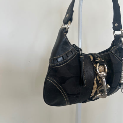 Coach Black Signature Monogram Snakeskin Stripe Buckle Shoulder Bag E06K-10287