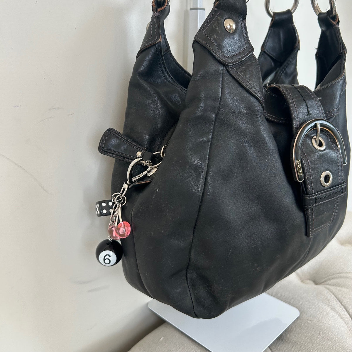 Coach Black Leather Hobo Buckle Front Shoulder Bag D1125-F17219